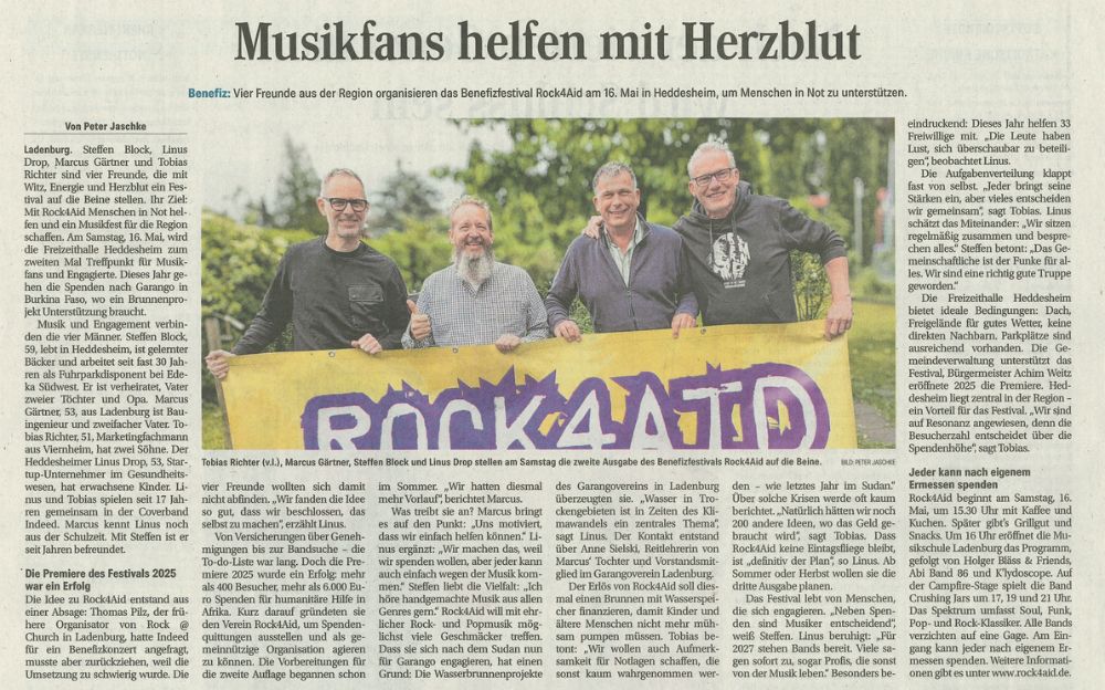 Zeitungsartikel: Musikfans helfen mit Herzblut
