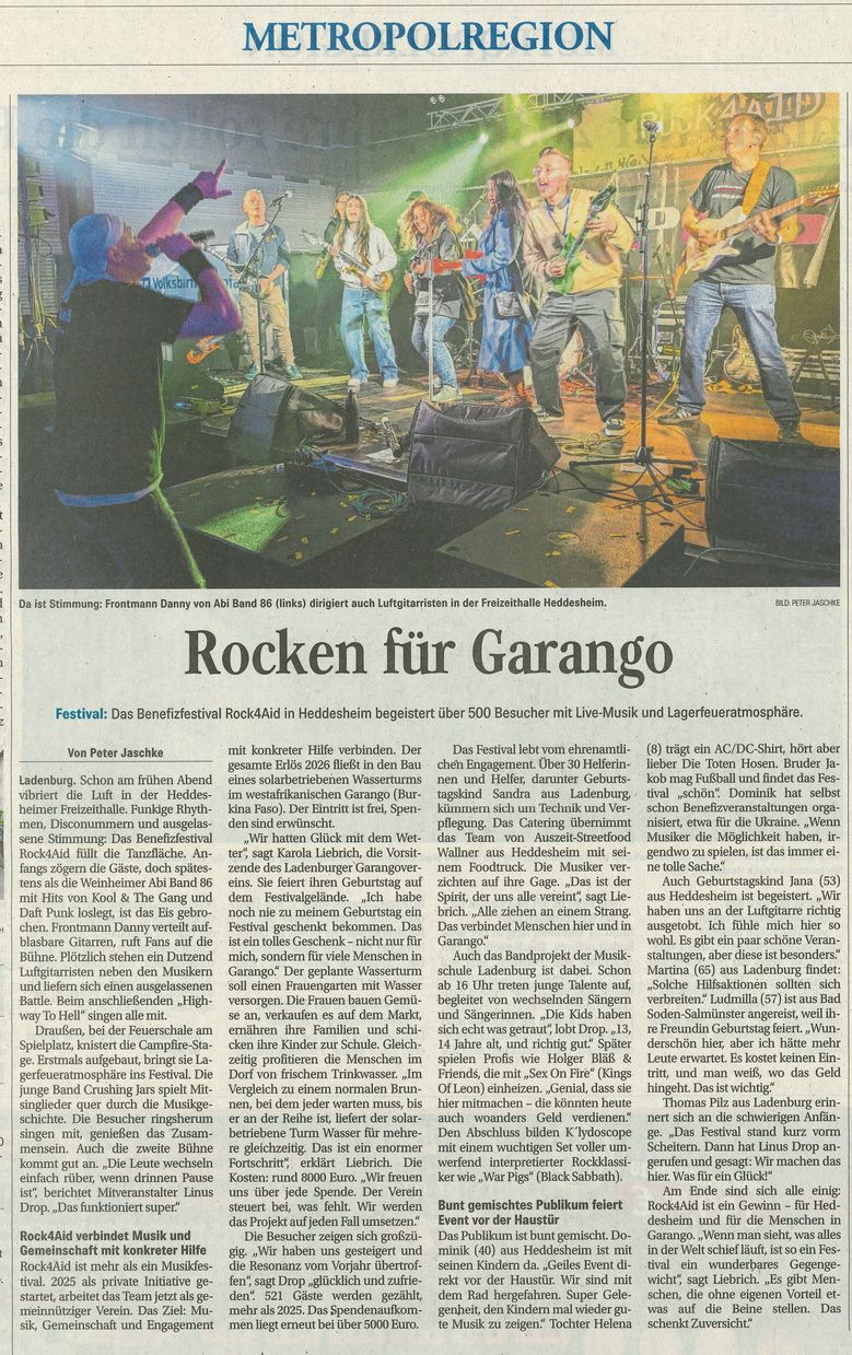 Zeitungsartikel über das Benefiz-Festival